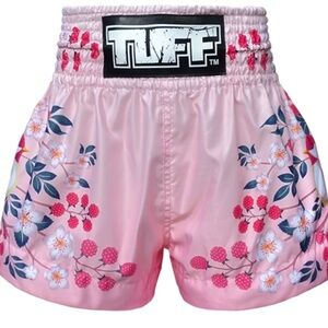 Tuff Muay Thai Boxing Shorts Pink Sakura with Nightingale Bird Size XL